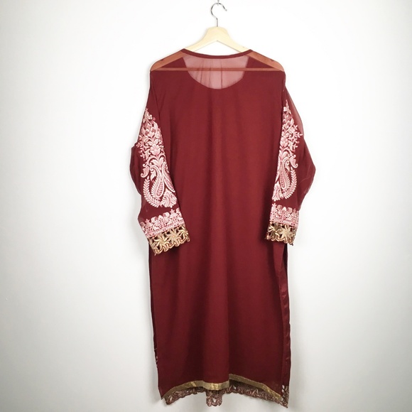 Long Sleeve Embellished Red Dress L - Picture 7 of 8